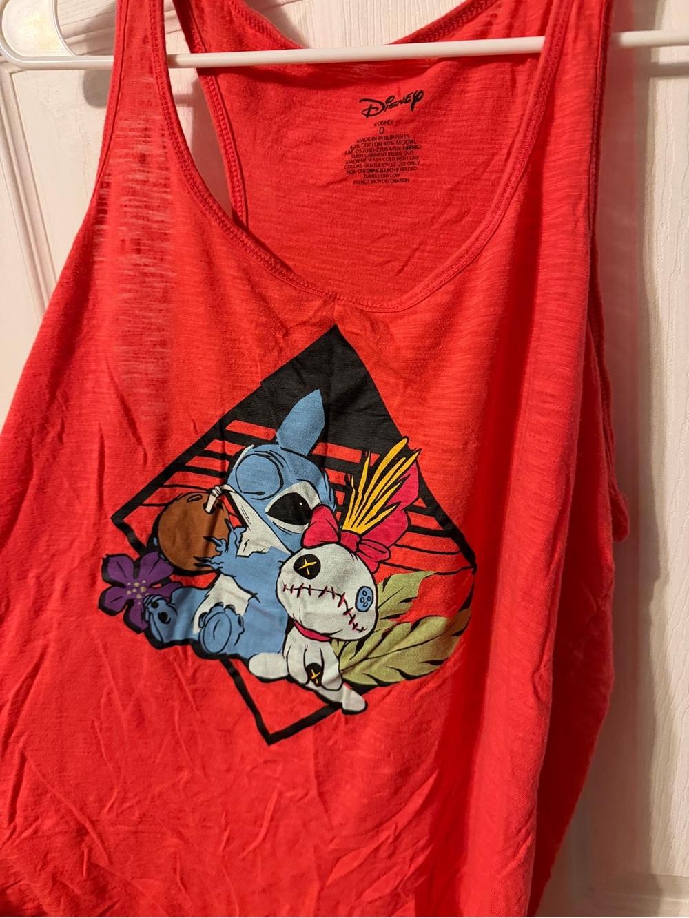 Disney Red Tank Top with Stitch and Ragdoll Multicolor Graphic 0x